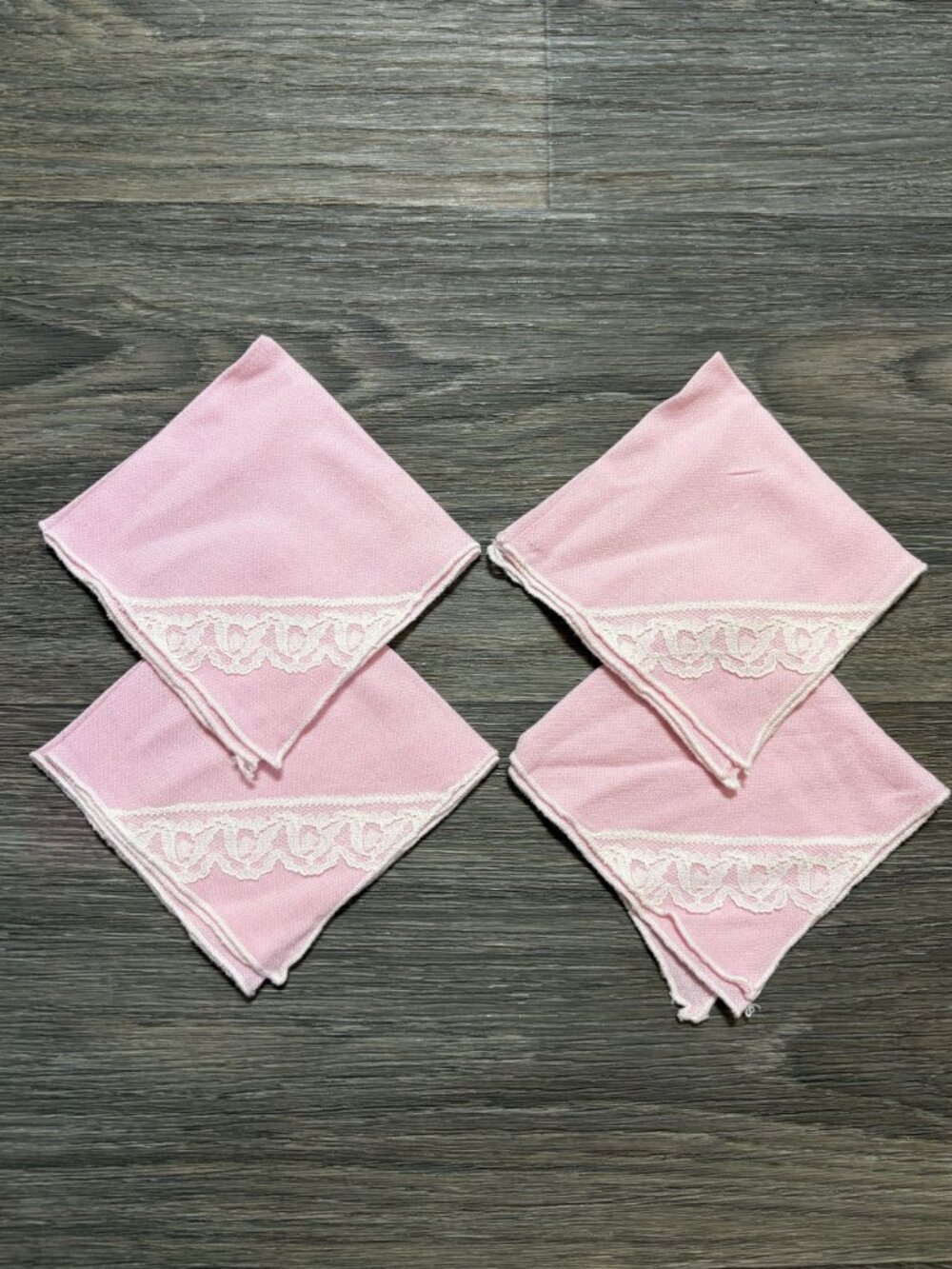 Set 4 Pink Linen Napkins With White Lace Trim Elegant Tea Party Cottagecore - Picture 5 of 13